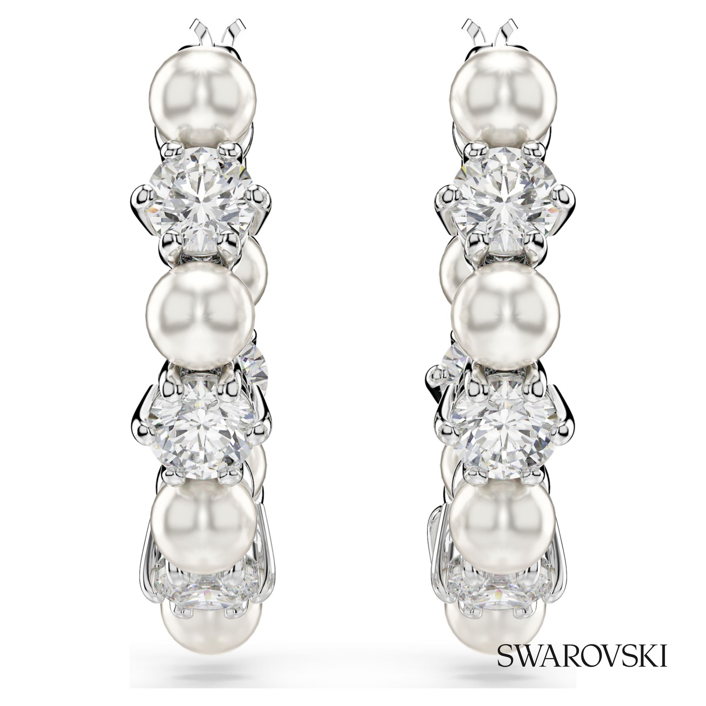 Swarovski Matrix hoop earrings, Crystal pearl, Round cut – item 5709256 image 2