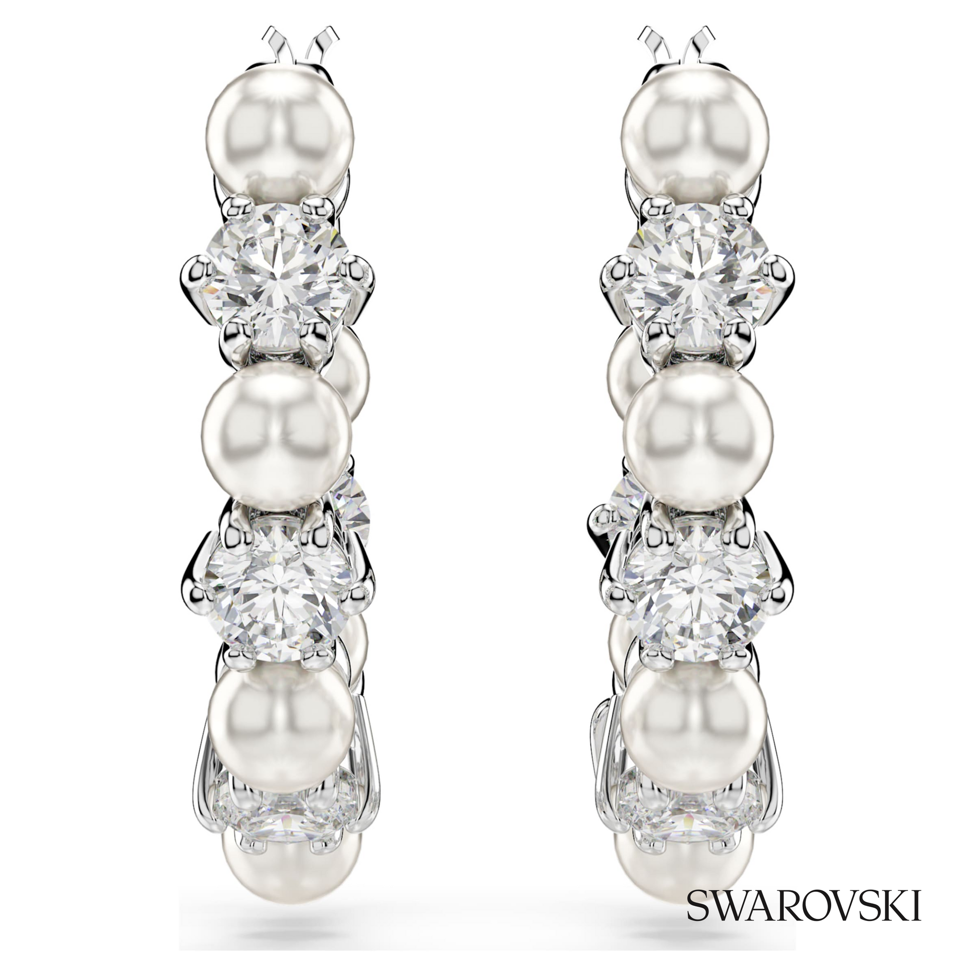 Swarovski Matrix hoop earrings, Crystal pearl, Round cut – item 5709256 image 2