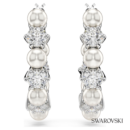 Swarovski Matrix hoop earrings, Crystal pearl, Round cut – item 5709256 image 2