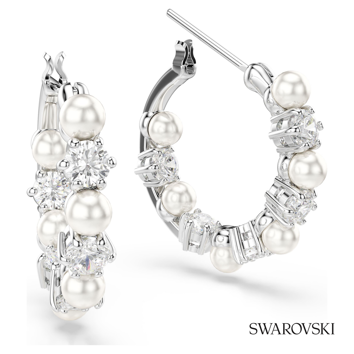 Swarovski Matrix hoop earrings, Crystal pearl, Round cut – item 5709256 image 3