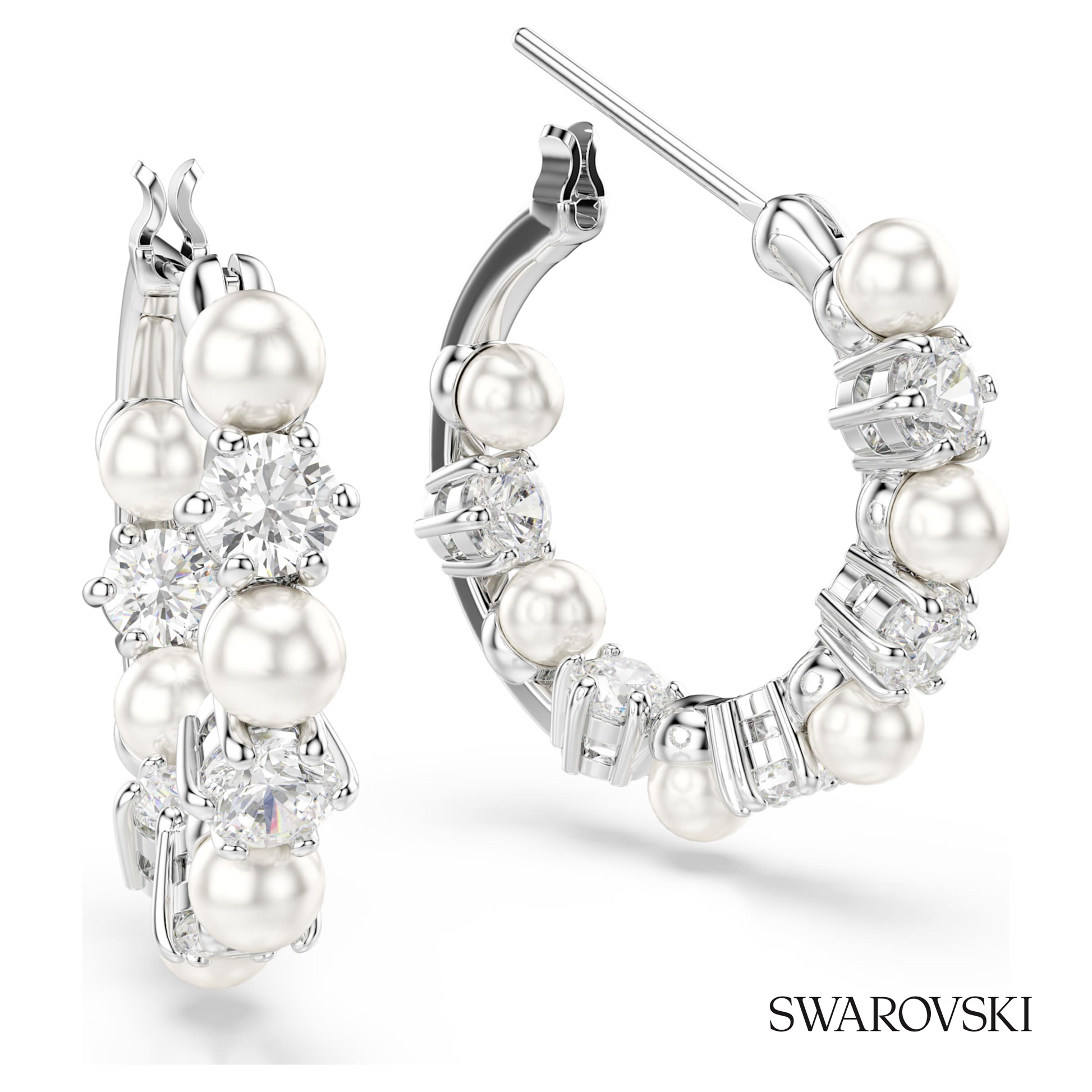 Swarovski Matrix hoop earrings, Crystal pearl, Round cut – item 5709256 image 3