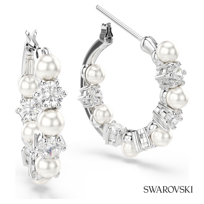 Swarovski Matrix hoop earrings, Crystal pearl, Round cut – item 5709256 image 3