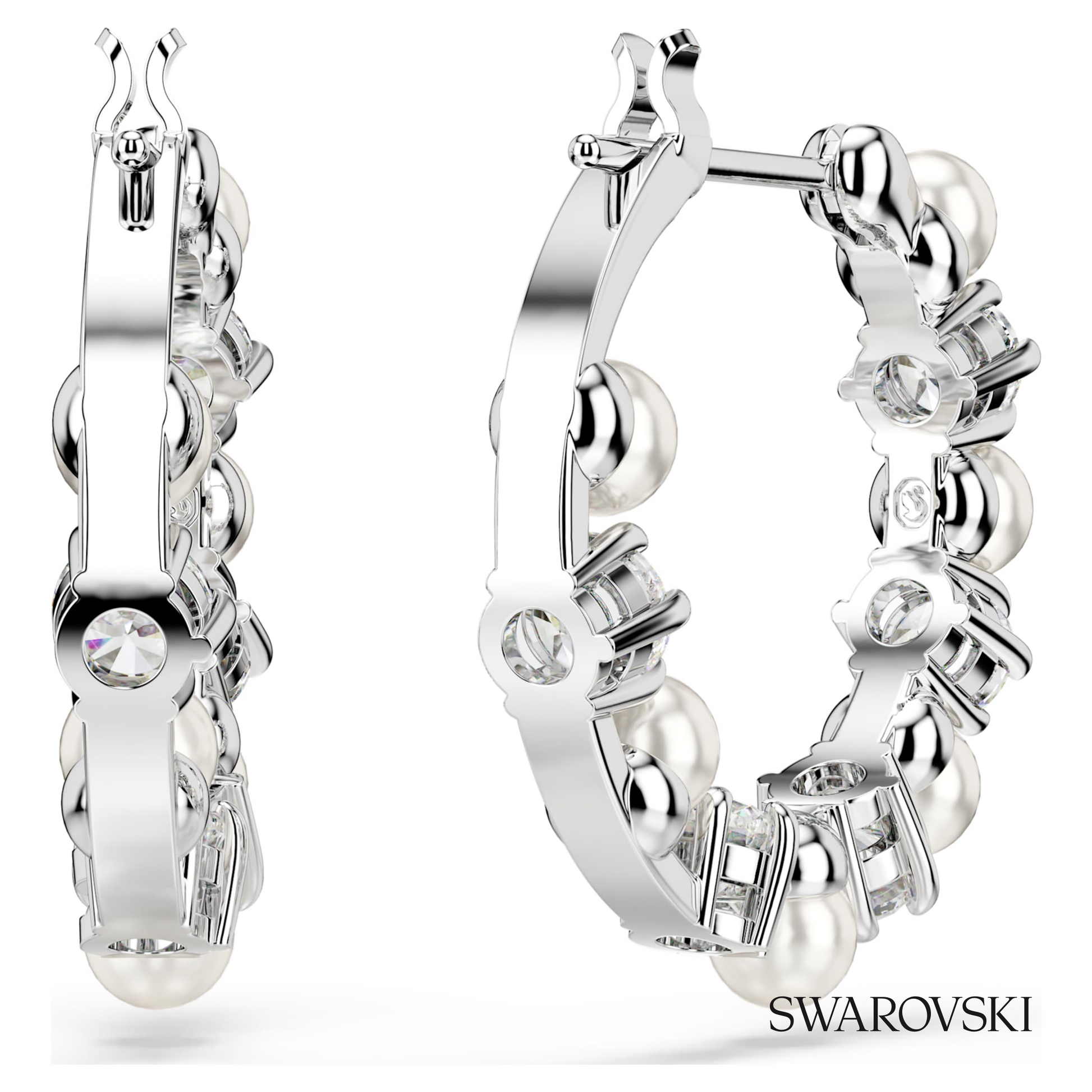 Swarovski Matrix hoop earrings, Crystal pearl, Round cut – item 5709256 image 4