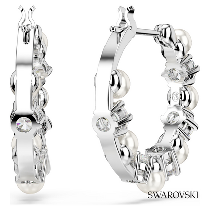 Swarovski Matrix hoop earrings, Crystal pearl, Round cut – item 5709256 image 4