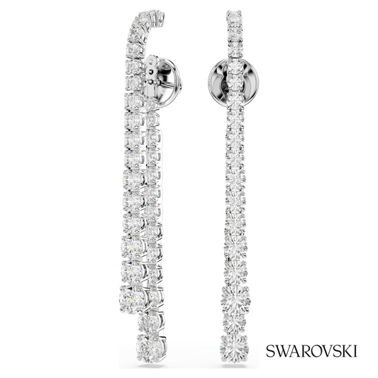Matrix drop earrings, Gradient of round cuts, White, Rhodium plated – item 5709257