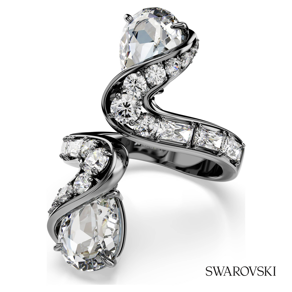 The Vienna Collection open ring, Feather, White, Ruthenium plated – item 5709272