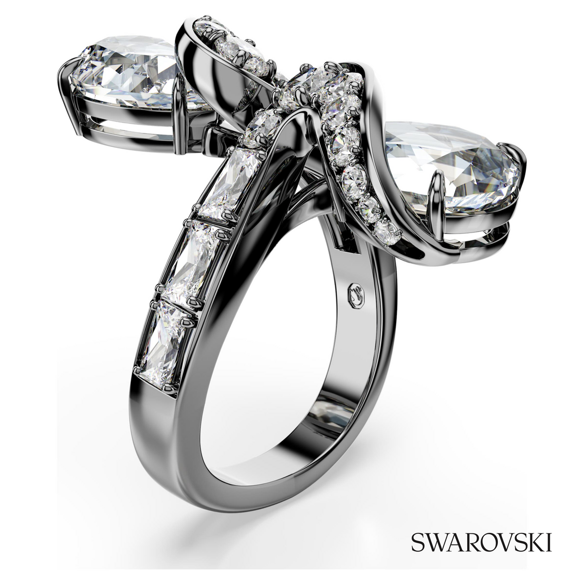 The Vienna Collection open ring, Feather, White, Ruthenium plated – item 5709272 – view 2