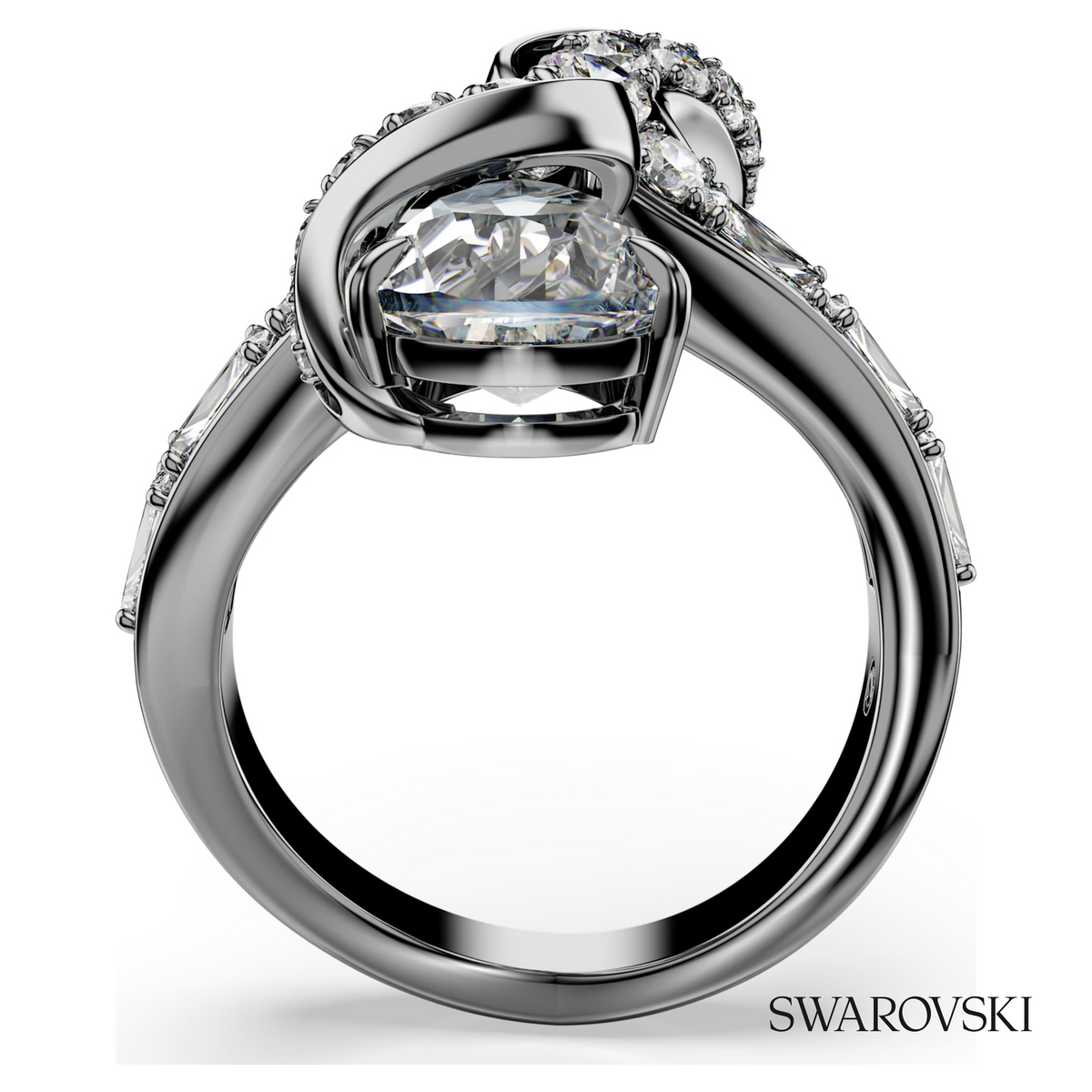 The Vienna Collection open ring, Feather, White, Ruthenium plated – item 5709272 – view 3