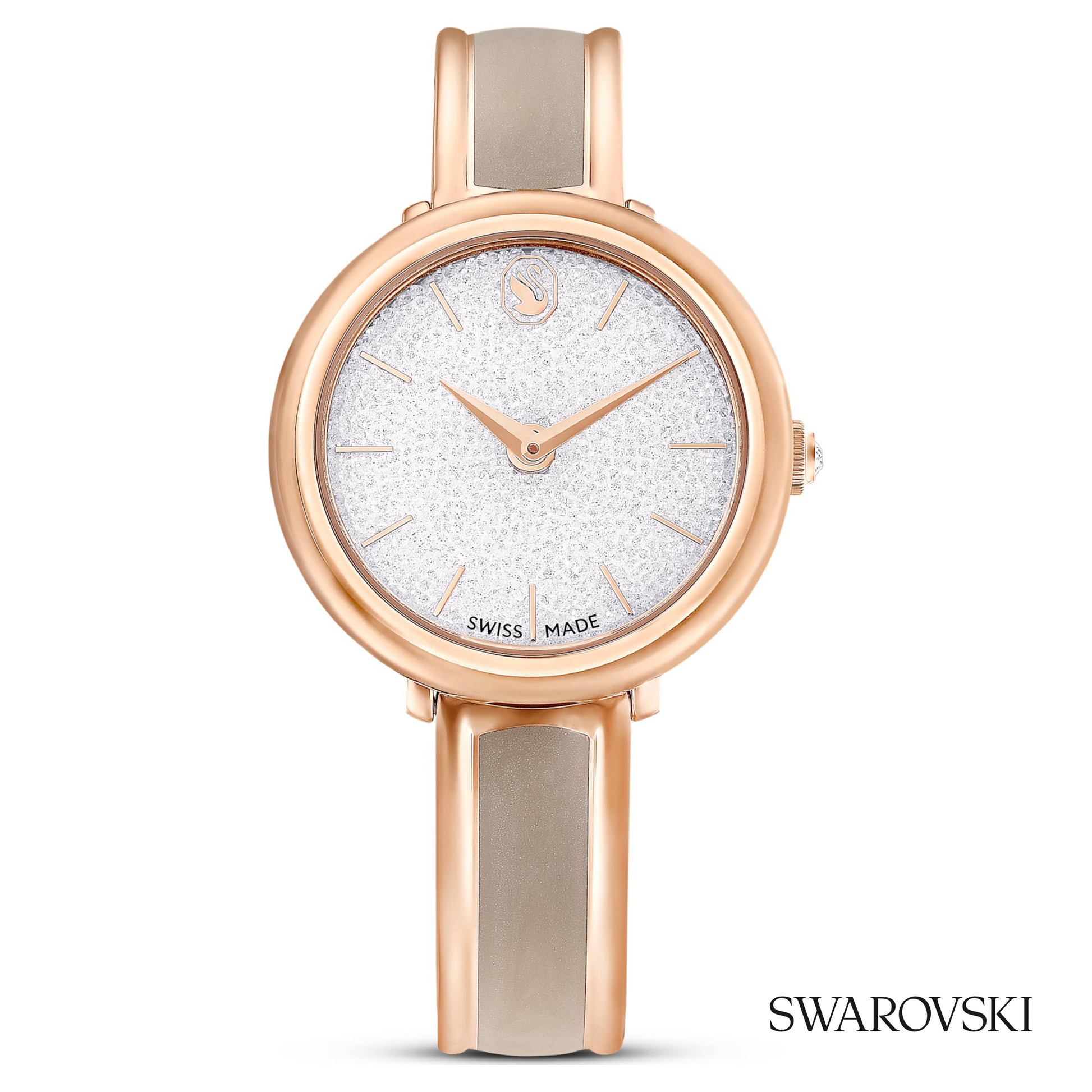 Crystalline bangle watch, Swiss Made, Metal bracelet, Beige