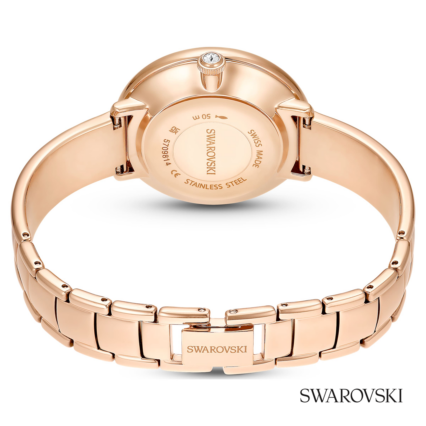 Crystalline bangle watch, Swiss Made, Metal bracelet, Beige