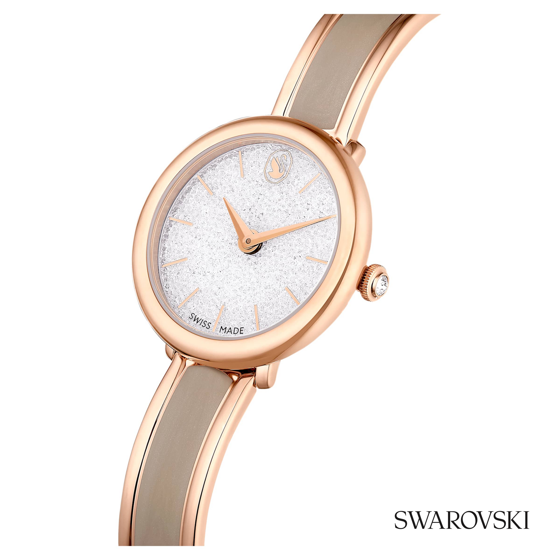 Crystalline bangle watch, Swiss Made, Metal bracelet, Beige