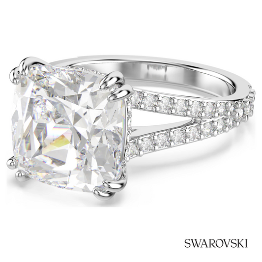 Stilla cocktail ring, Square cut, Pave, White, Rhodium plated – item 5709901