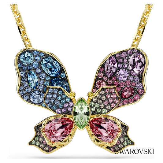 Idyllia pendant and brooch, Mixed cuts, Pave, Butterfly, Multicolored, 18K gold finish – item 5709951
