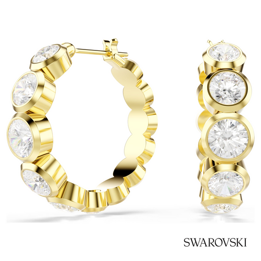 Imber hoop earrings, Round cut, White, 18K gold finish – item 5711483