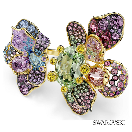 Idyllia ring, Mixed cuts, Pave, Flower, Multicolored, 18K gold finish – item 5713612
