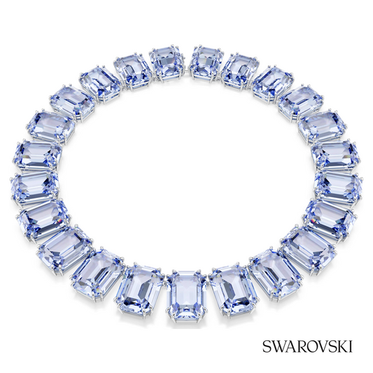 Millenia necklace, Oversized crystals, Octagon cut, Blue, Rhodium plated – item 5714397
