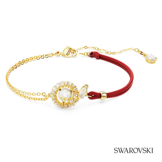 Snake bracelet, Crystal pearl, Mixed cuts, Year of the Snake, Red, 18K gold finish – item 5714850