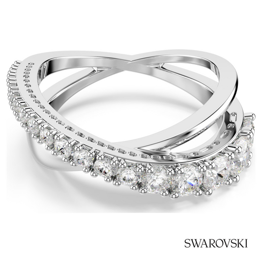 Hyperbola ring, Mixed cuts, White, Silver-tone finish – item 5714952