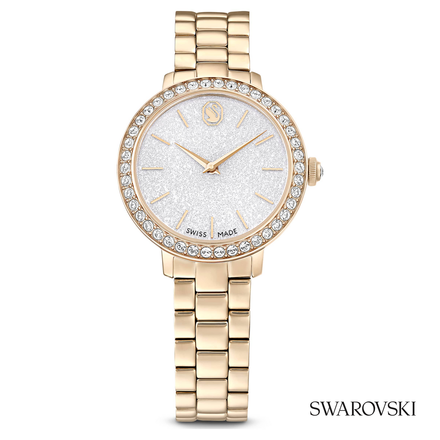 Matrix 3-link watch, Swiss Made, Metal bracelet, Gold tone, Champagne gold-tone finish