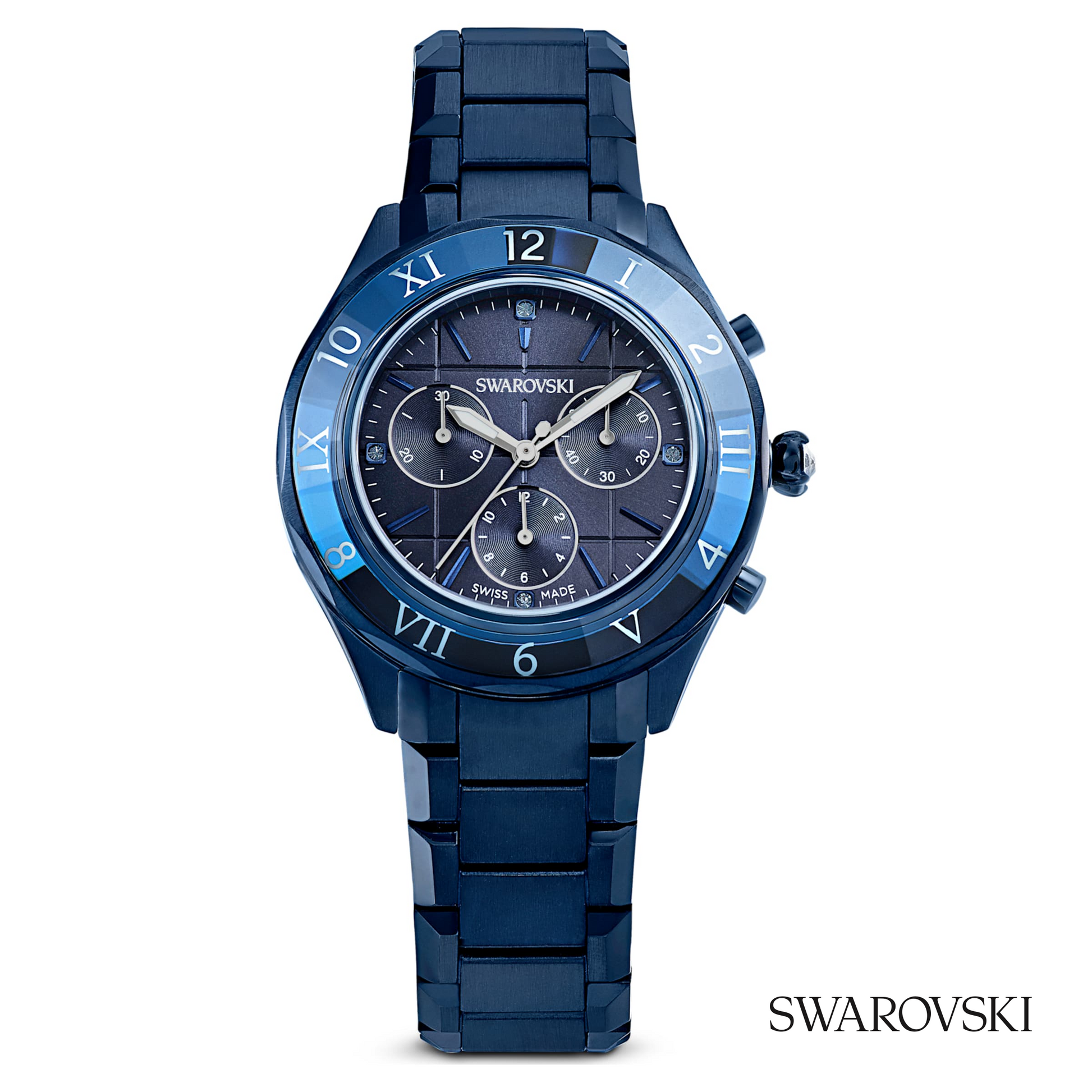 Dextera chrono watch, 39mm, Swiss Made, Metal bracelet, Blue finish