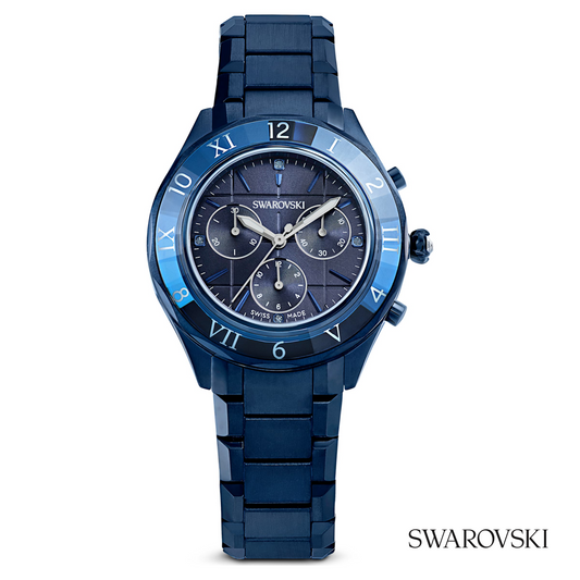 Dextera chrono watch, 39mm, Swiss Made, Metal bracelet, Blue finish