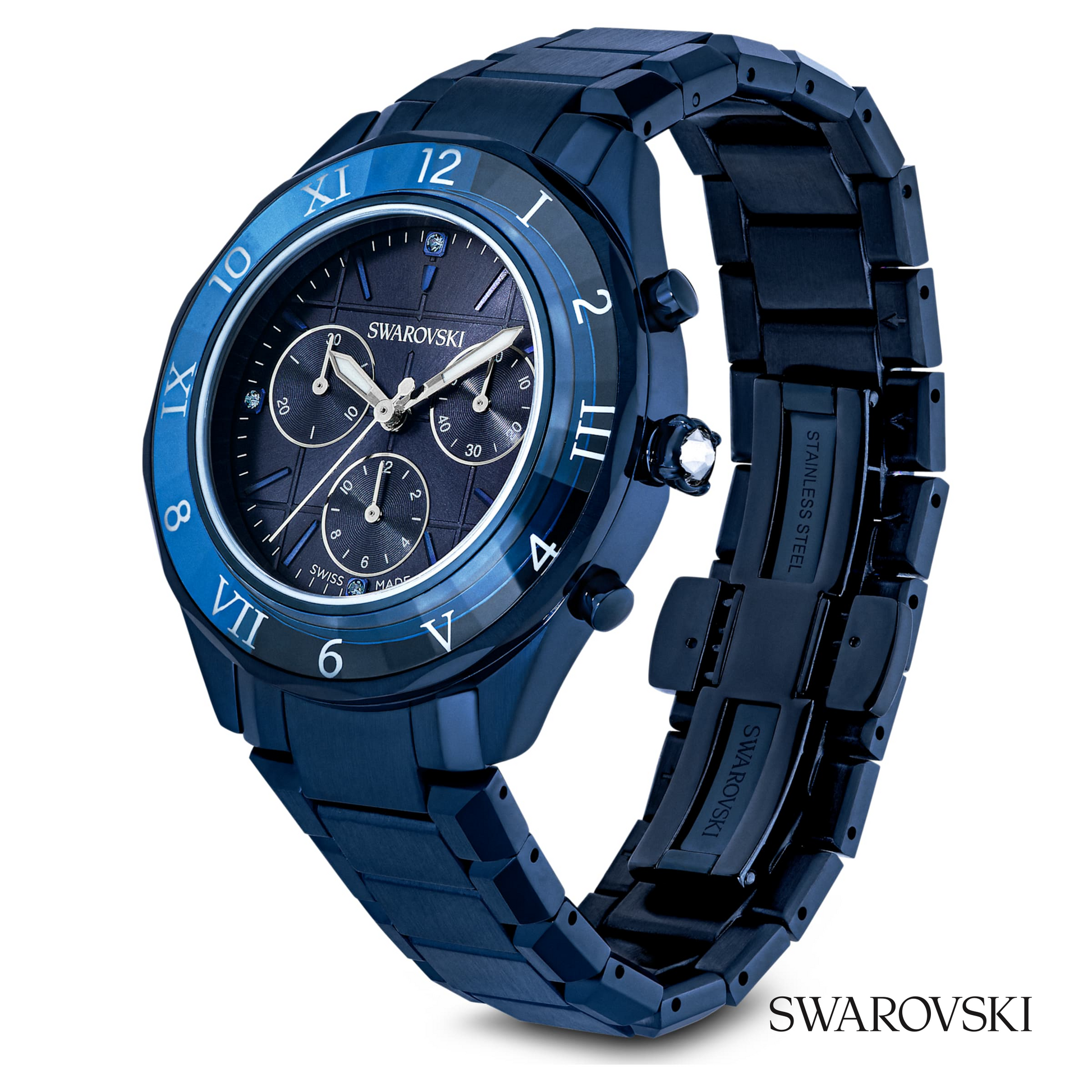 Dextera chrono watch, 39mm, Swiss Made, Metal bracelet, Blue finish