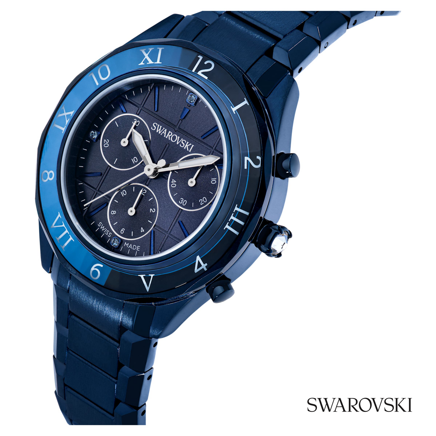 Dextera chrono watch, 39mm, Swiss Made, Metal bracelet, Blue finish