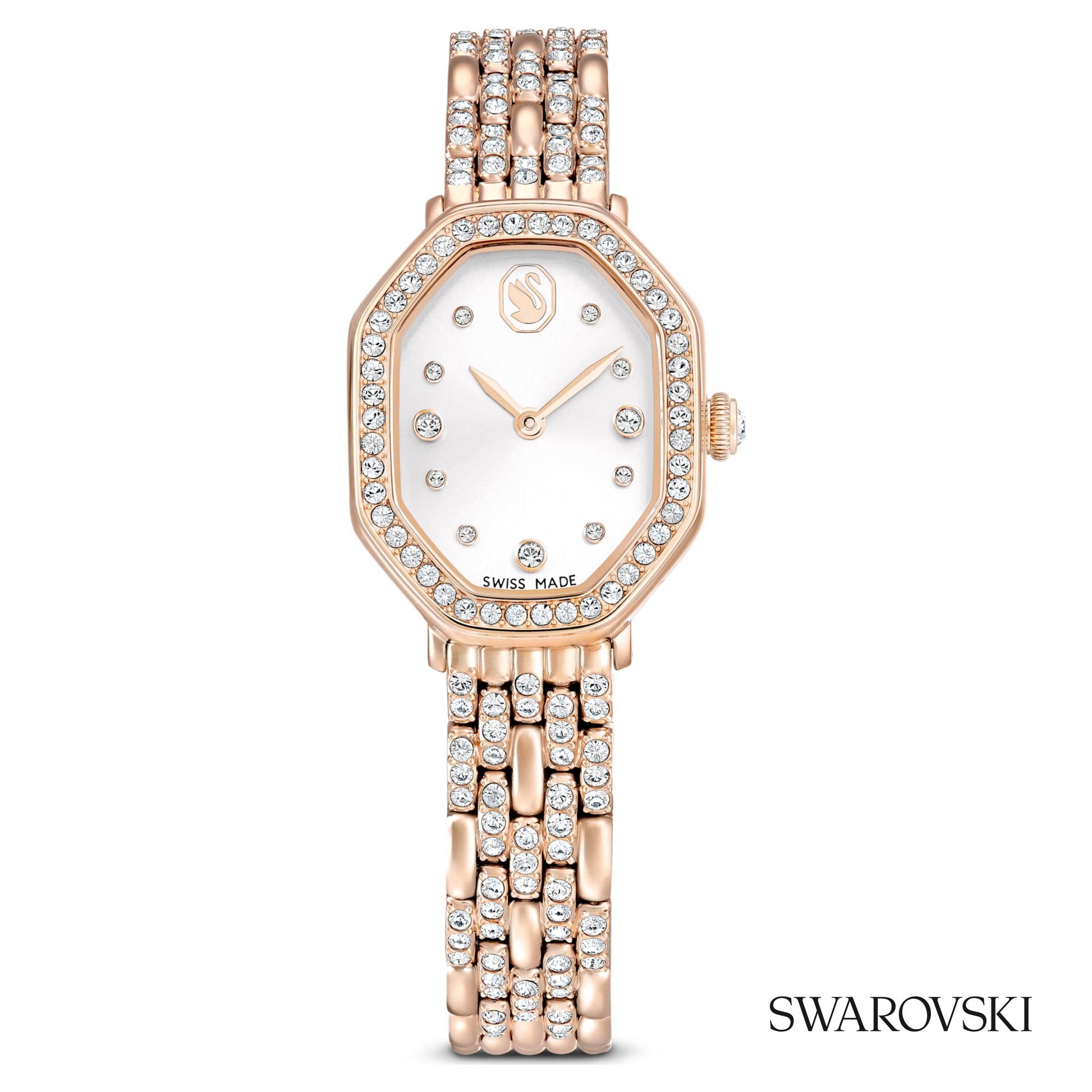 Dextera octagon watch, Swiss Made, Metal bracelet, Gold tone