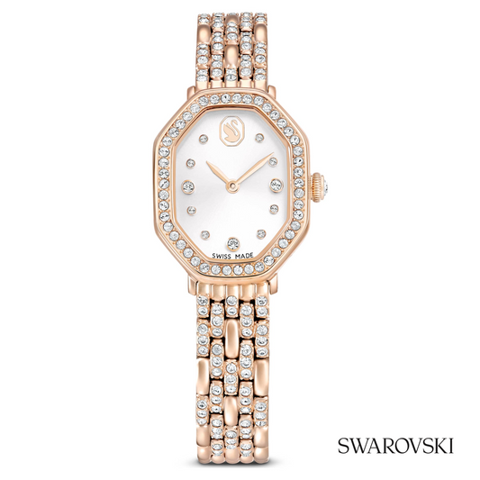 Dextera octagon watch, Swiss Made, Metal bracelet, Gold tone