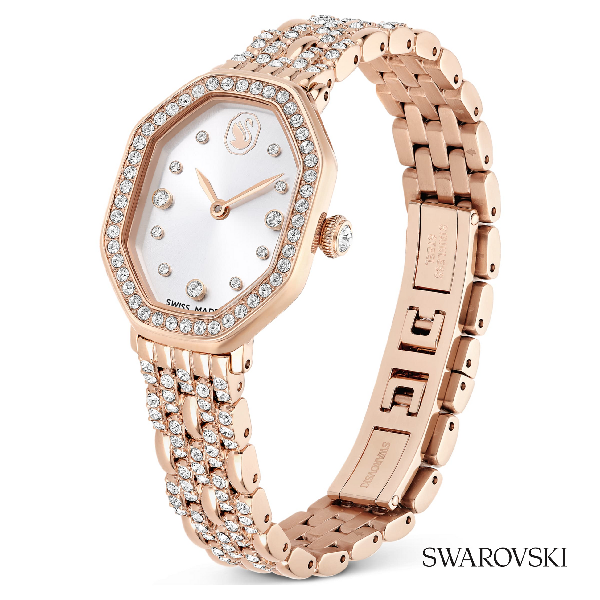 Dextera octagon watch, Swiss Made, Metal bracelet, Gold tone