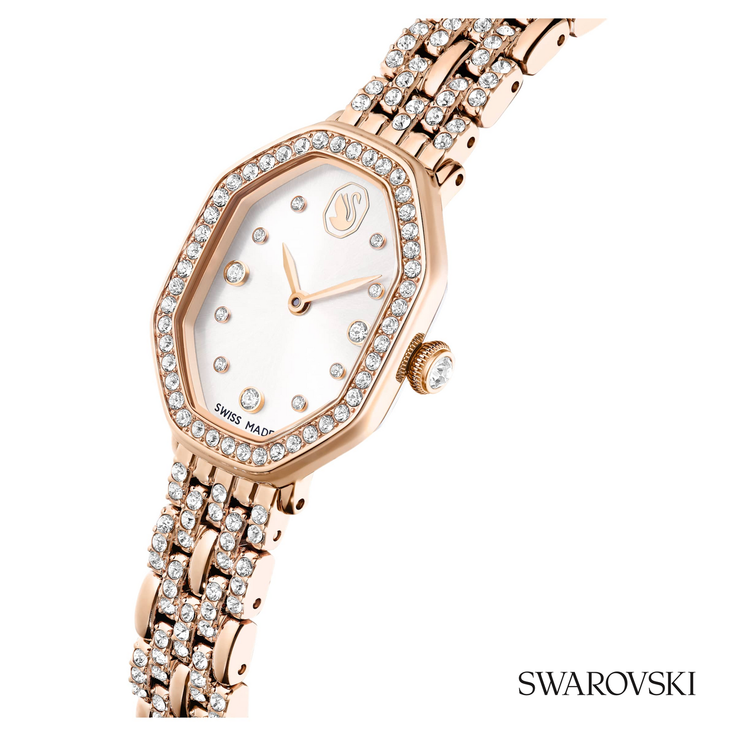 Dextera octagon watch, Swiss Made, Metal bracelet, Gold tone