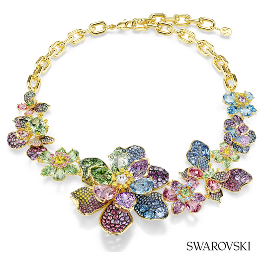 Idyllia necklace, Mixed cuts, Pave, Flower, Multicolored, 18K gold finish – item 5717157