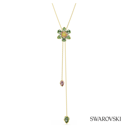 Idyllia Y pendant, Mixed cuts, Flower, Multicolored, 18K gold finish – item 5717158