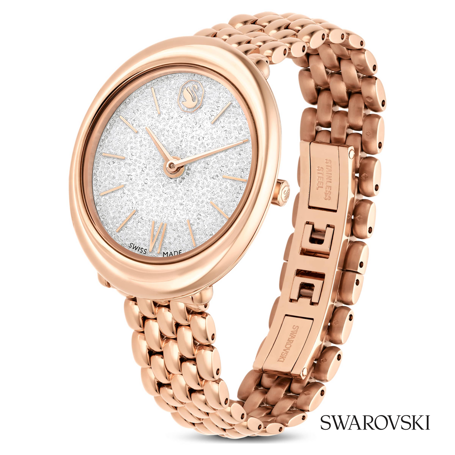 Imber oval watch, Swiss Made, Metal bracelet, Gold tone