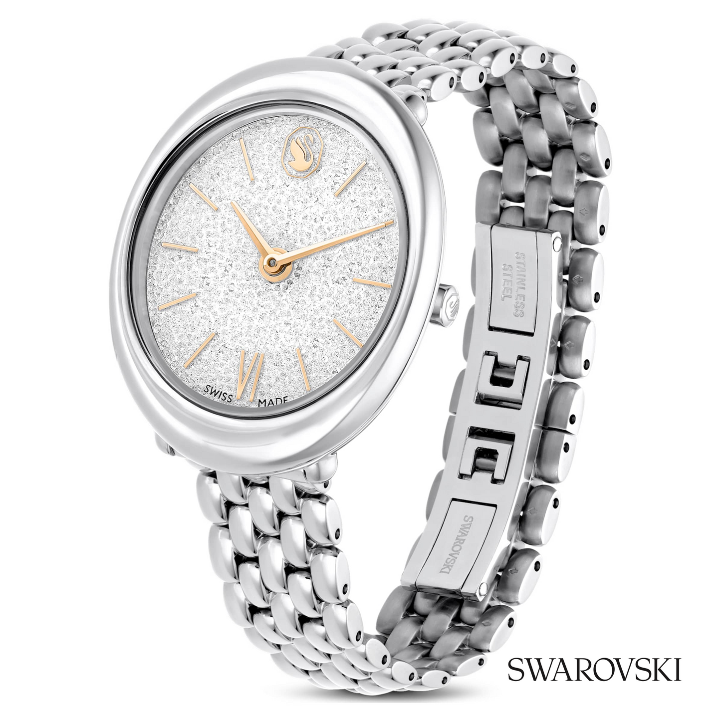 Imber oval watch, Swiss Made, Metal bracelet