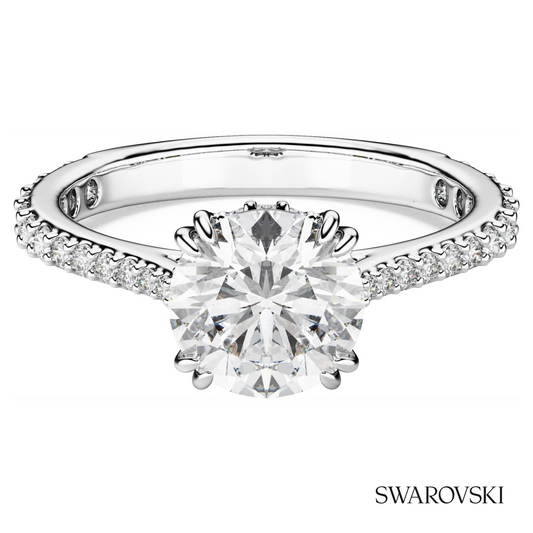 Stilla cocktail ring, Round cut, Pave, White, Silver-tone finish – item 5717932