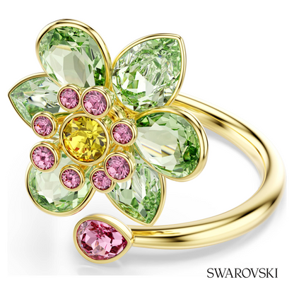 Swarovski Idyllia open ring, Mixed cuts, Flower, Green – item 5720297