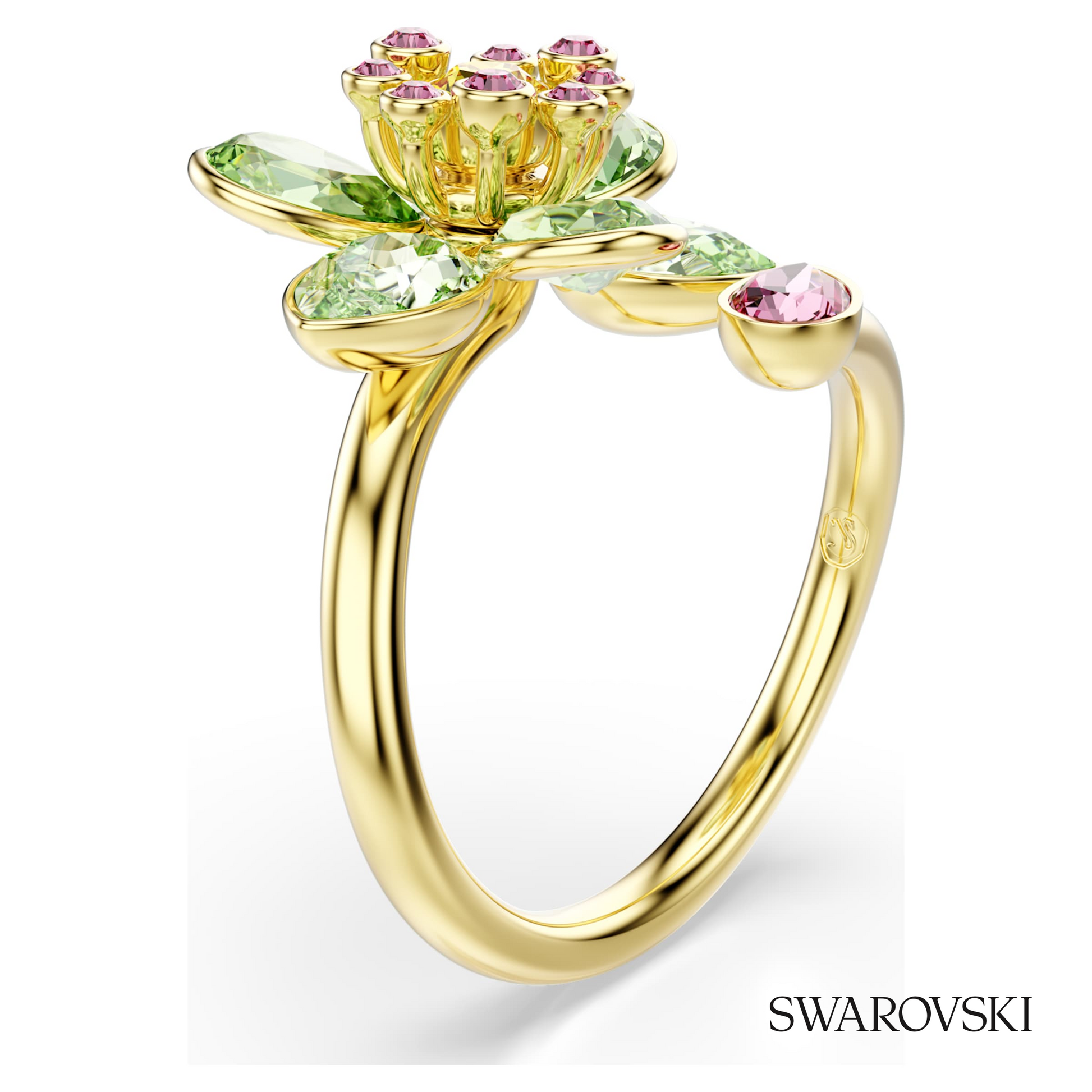 Swarovski Idyllia open ring, Mixed cuts, Flower, Green – item 5720297 image 2