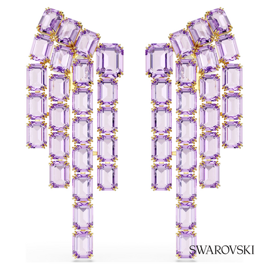 Millenia clip earrings, Octagon cut, Chandelier, Purple, 18K gold finish – item 5720837