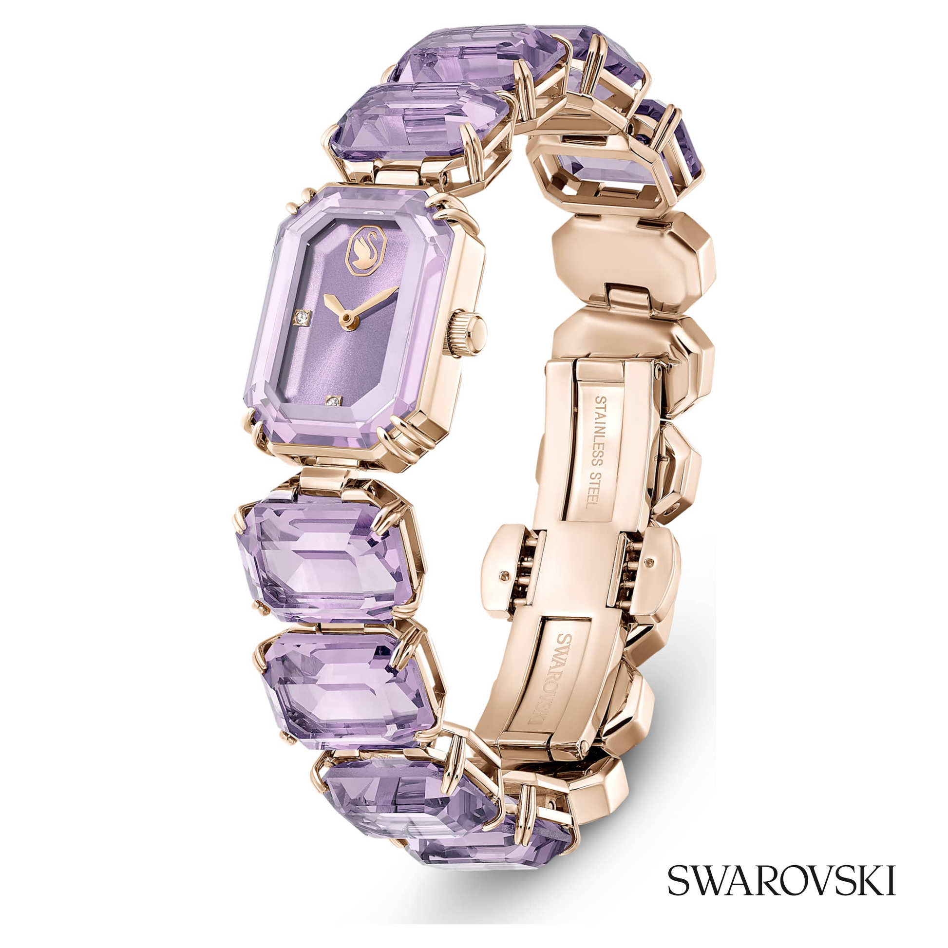 Watch, Octagon cut bracelet, Purple, Champagne gold-tone finish