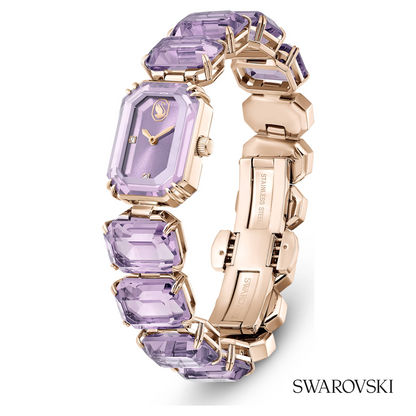 Watch, Octagon cut bracelet, Purple, Champagne gold-tone finish