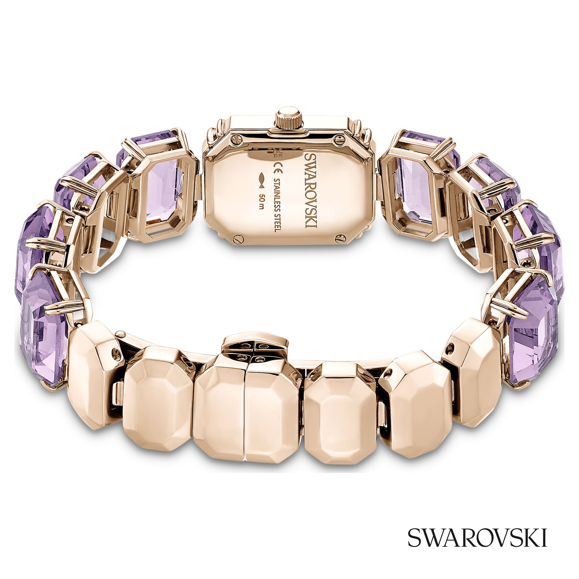 Watch, Octagon cut bracelet, Purple, Champagne gold-tone finish