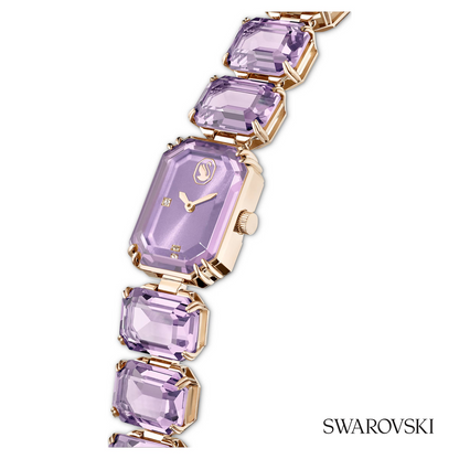 Watch, Octagon cut bracelet, Purple, Champagne gold-tone finish