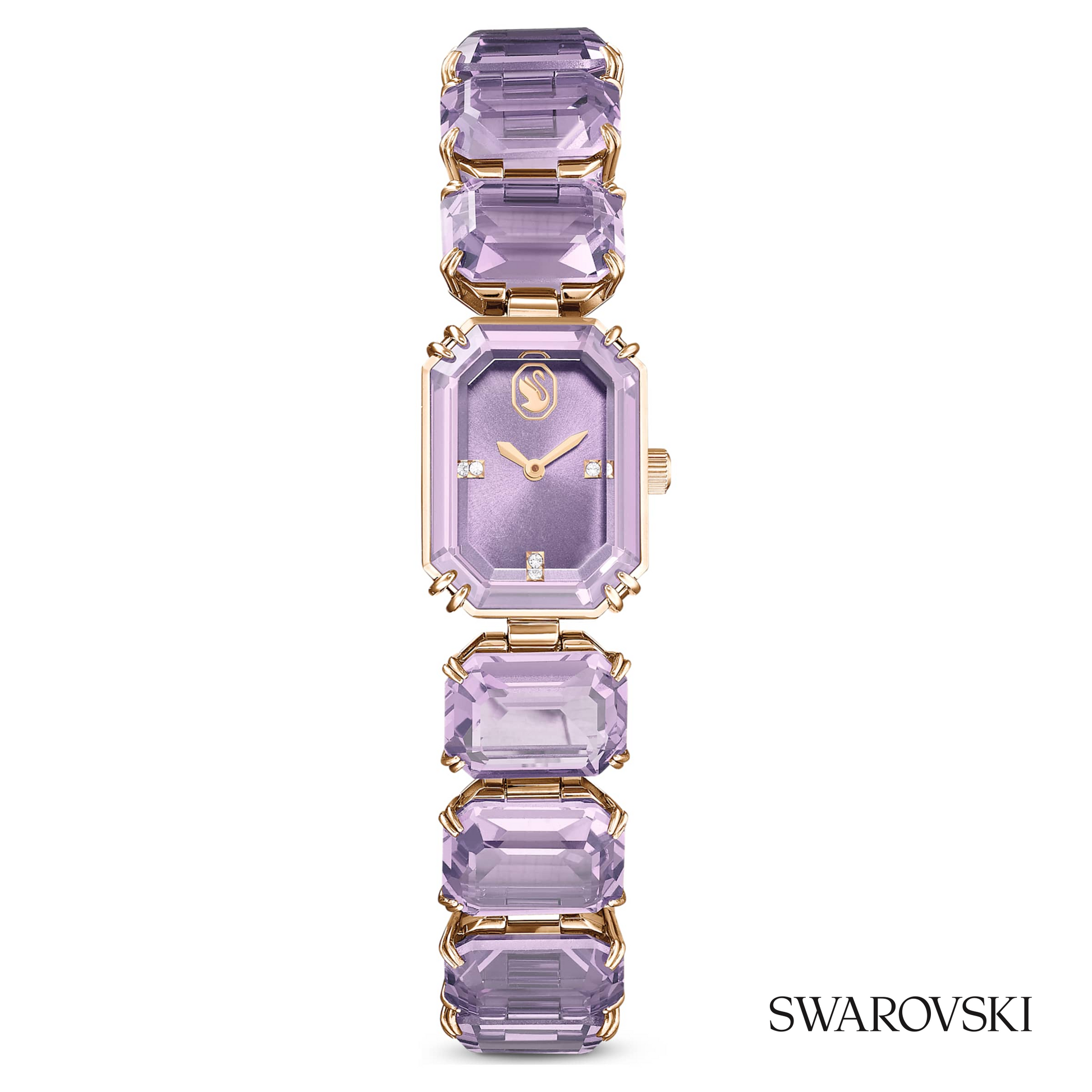 Watch, Octagon cut bracelet, Purple, Champagne gold-tone finish