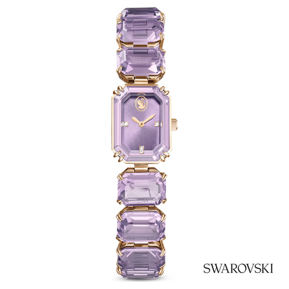 Watch, Octagon cut bracelet, Purple, Champagne gold-tone finish