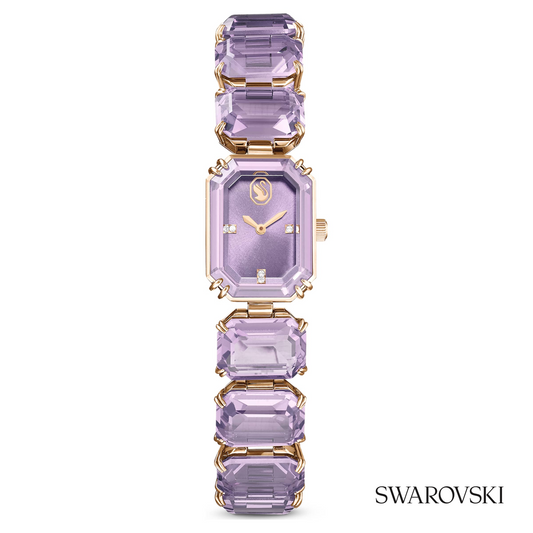 Watch, Octagon cut bracelet, Purple, Champagne gold-tone finish