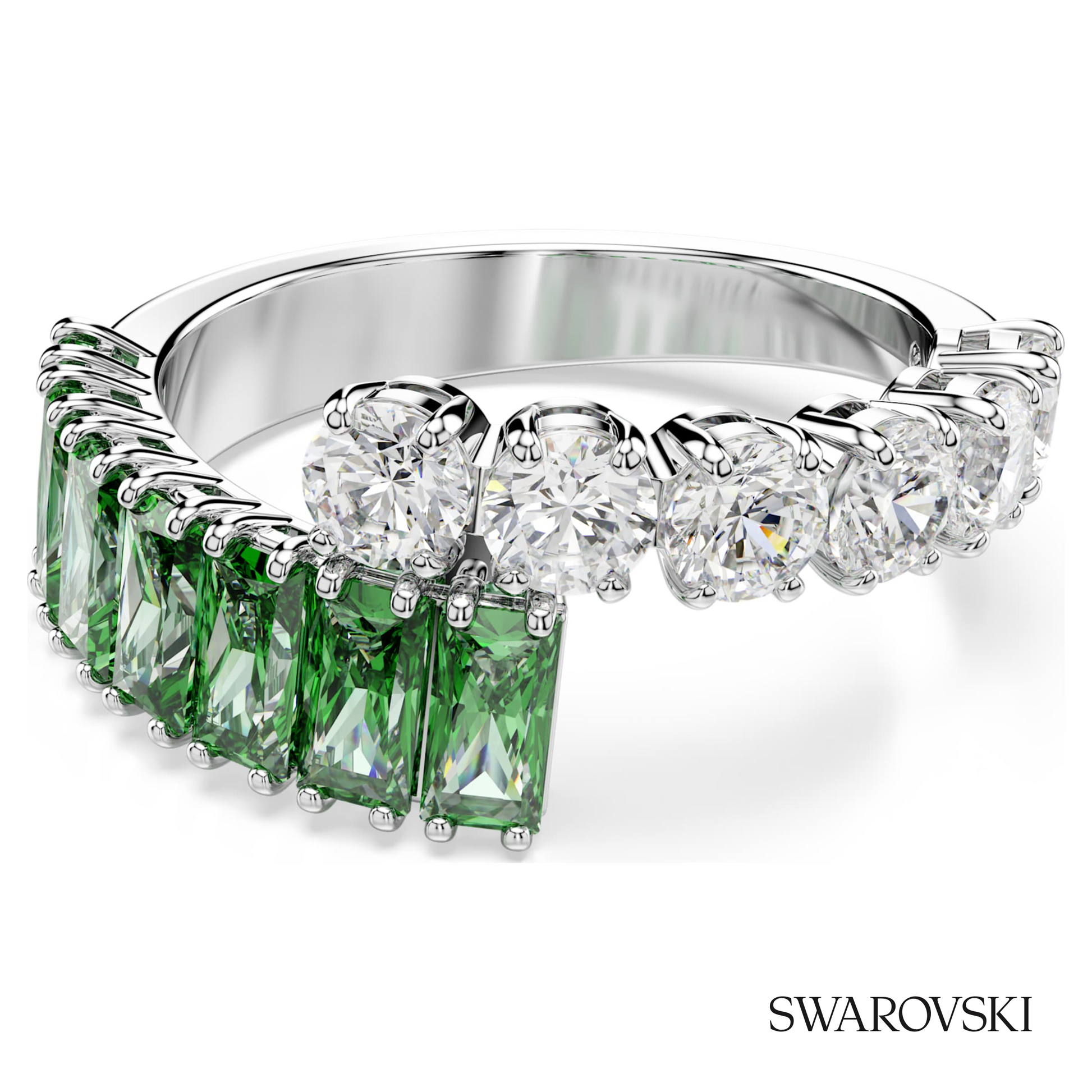 Swarovski Matrix ring, Mixed cuts, Green, Rhodium plated – item 5722454