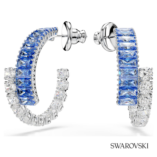 Matrix hoop earrings, Mixed cuts, Blue, Rhodium plated – item 5722459