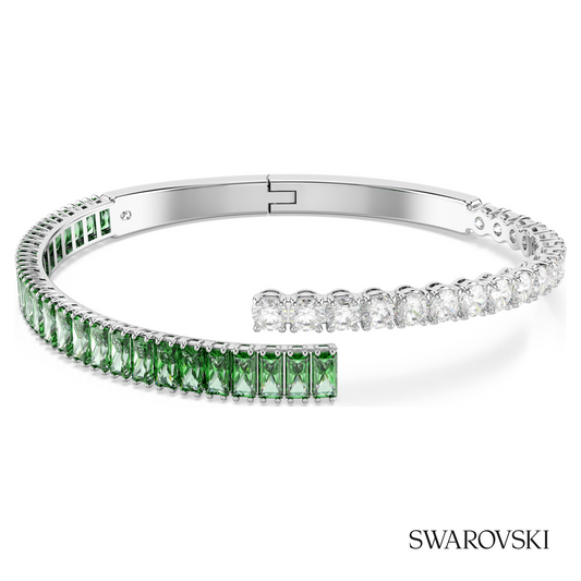 Matrix bangle, Mixed cuts, Green, Rhodium plated – item 5722460