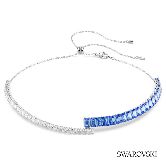 Matrix choker, Mixed cuts, Blue, Rhodium plated – item 5722464